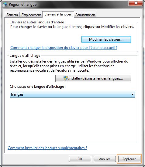 Interface langue francais